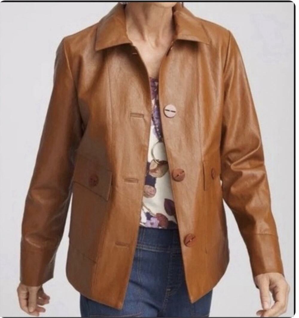 Chicos Faux Leather Women’s Jacket Size 1 In Color Cinnamon Stick HRC